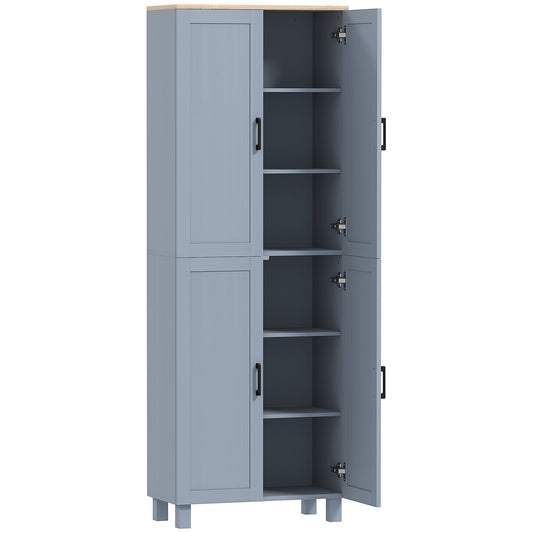 HOMCOM Freestanding Kitchen Cupboard, 4-Door Storage Cabinet with Adjustable Shelves, Modern Kitchen Pantry for Dining Room, 170cm, Grey Wood Effect