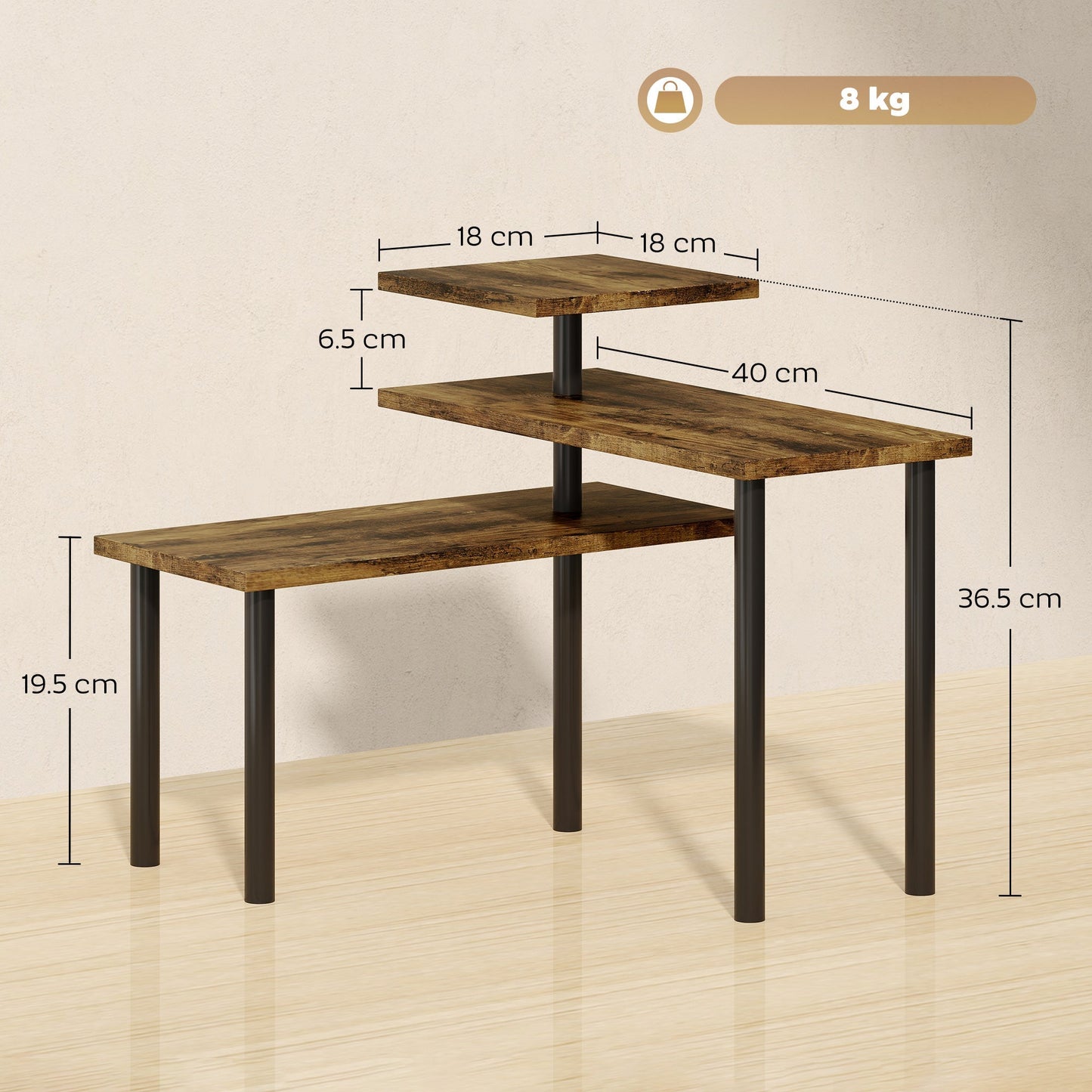 HOMCOM 3-Tier Kitchen Countertop Organiser, Adjustable Spice Rack, Corner Shelf for Kitchen, Coffee Bar, Bathroom, Rustic Brown