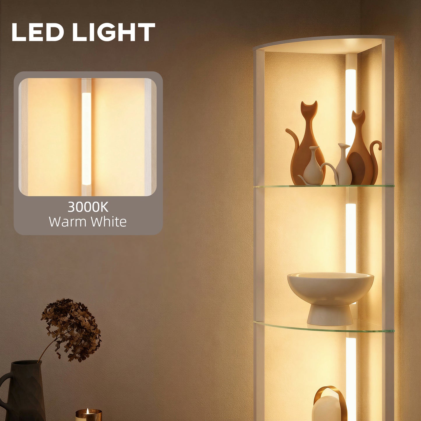 HOMCOM LED Floor Lamp with Shelves, Dimmable Standing Lamp with Foot Switch for Living Room, Bedroom, White