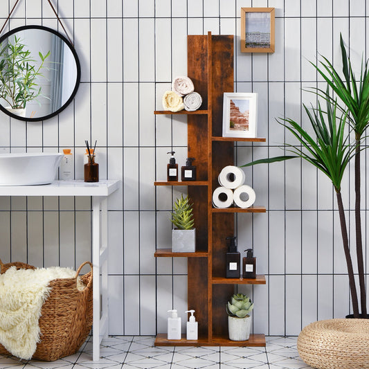 7-Tier Wooden Bookshelf with 8 Open Well-Arranged Shelves-Brown
