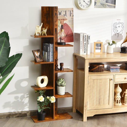 7-Tier Wooden Bookshelf with 8 Open Well-Arranged Shelves-Brown