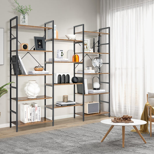 5-Tier Industrial Bookshelf with 14 Open Shelves for Home Office-Brown