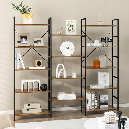 5-Tier Industrial Bookshelf with 14 Open Shelves for Home Office-Brown