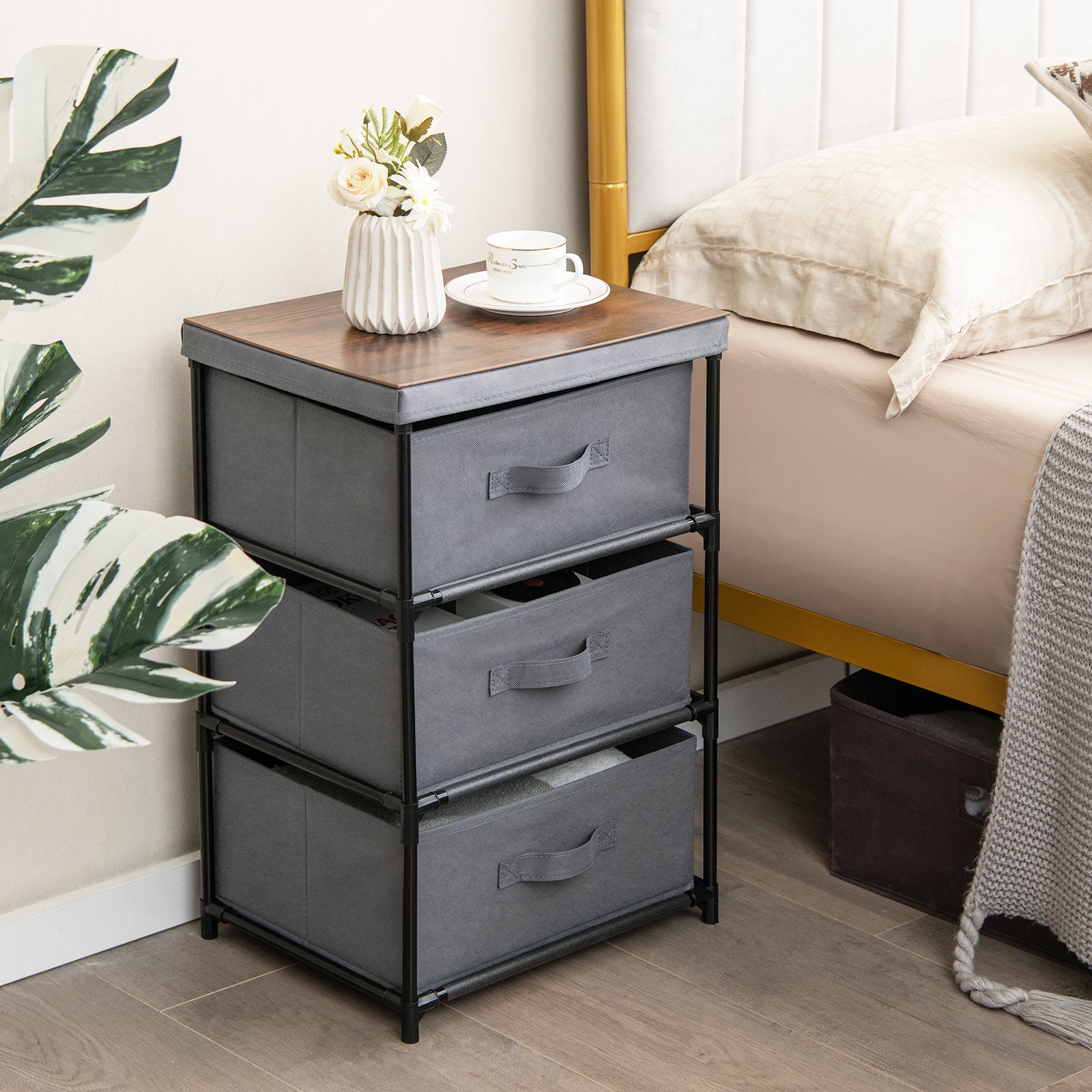 Fabric Storage Organizer Tower Unit with Removable Lid-Grey