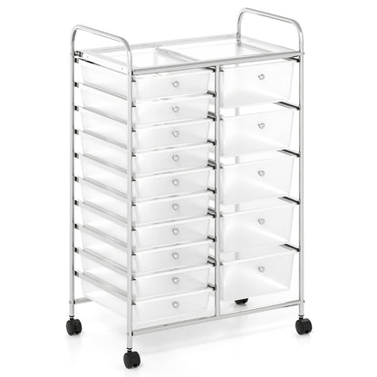 15-Drawer Rolling Storage Cart with Lockable Wheels and Removable Drawers-White