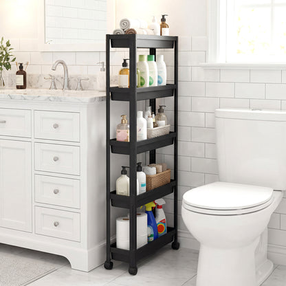 5-Tier Slim Rolling Storage Cart with Smooth Wheels for Kitchen-Black