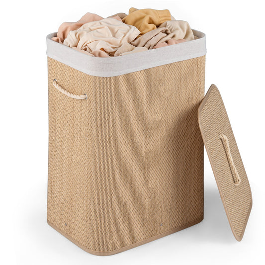 72 L Capacity Bamboo Laundry Hamper with Lid and Removable Liner for Bedroom-Natrual