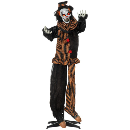 Outsunny 67 Inch Life Size Outdoor Halloween Decorations Talking Circus Clown, Animated Prop Animatronic Decor with Light Up Eyes, Laughter