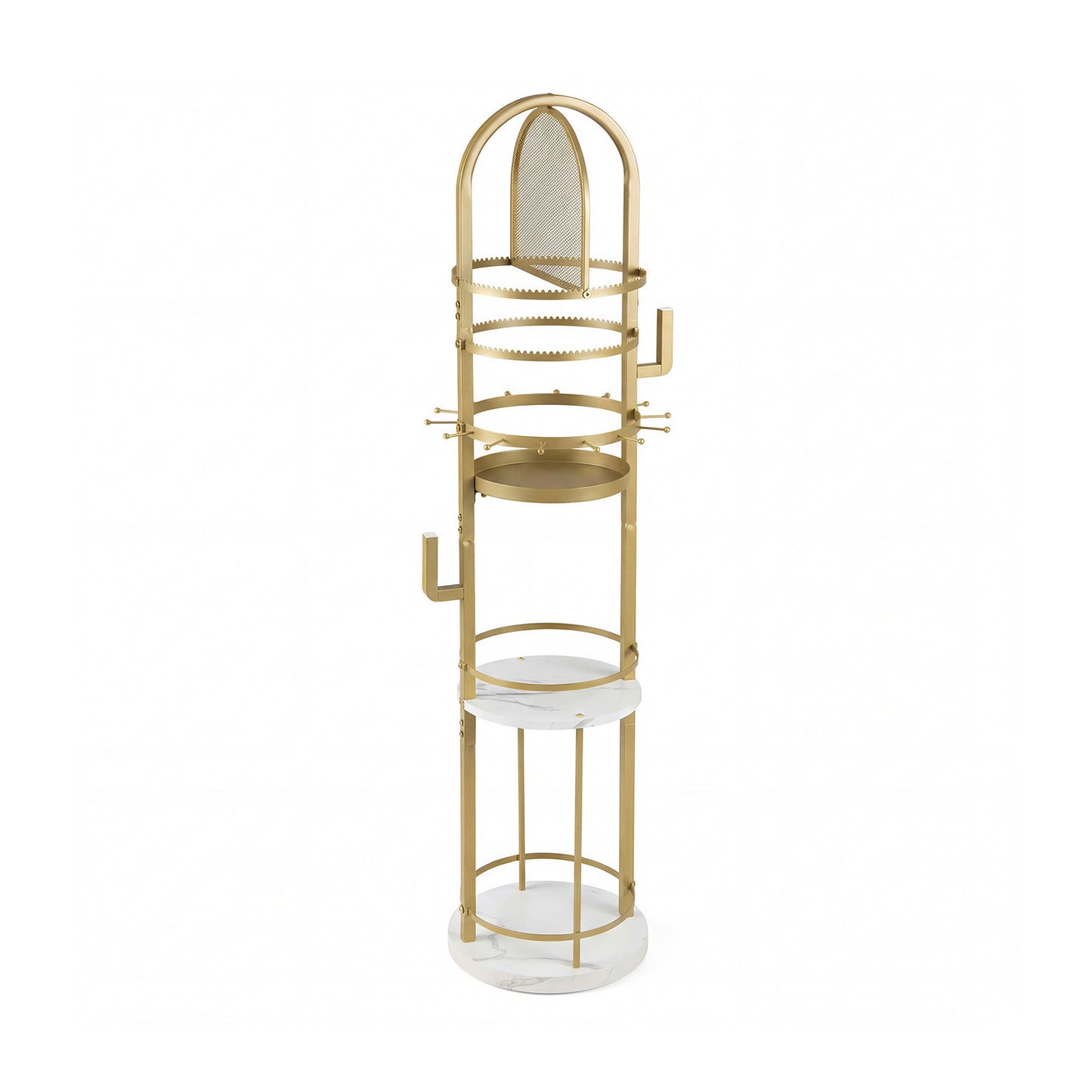 Jewelry Organizer Stand 360° Rotating Floor Jewelry Storage Rack with Earring Necklace Holders-White and Golden