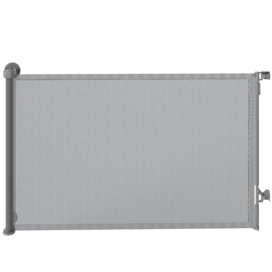 PawHut Retractable Dog Gate, Extends to 140 cm Wide & 93 cm Tall, Mesh Pet Gate with Single Hand Operation, for Stairs Doorways