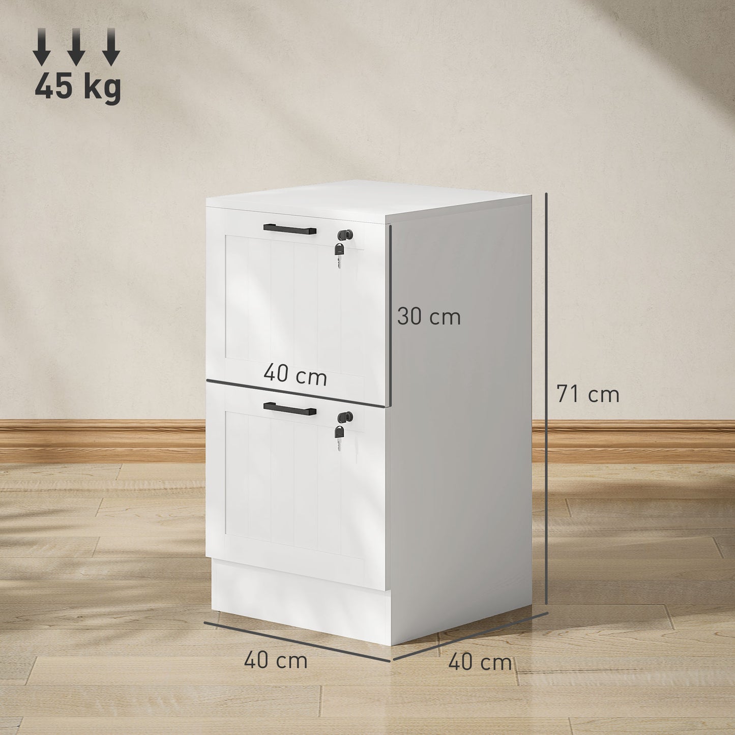 HOMCOM 2 Drawer Filing Cabinet with Lock, Office Storage Cabinet with Adjustable Hanging Bars for A4 Letter Size Files, White