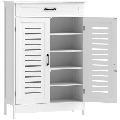 HOMCOM Shoe Cabinet with Louvered Doors, Modern Shoe Storage Cabinet with Drawer and Adjustable Shelves, White
