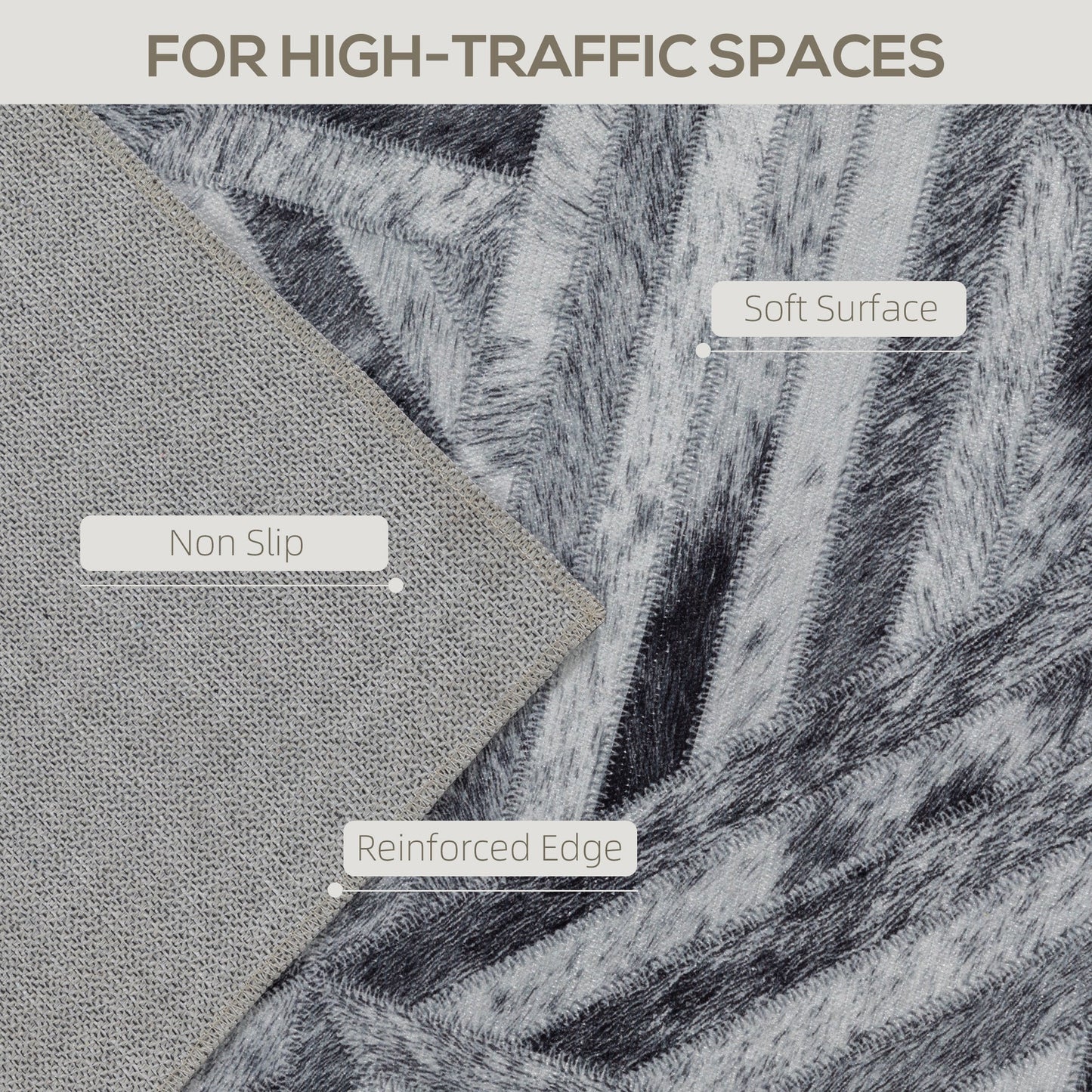 HOMCOM Modern Area Rug, Triangle Pattern Non-Slip Washable Rug, Chenille Floor Carpet for Living Room, Bedroom, Dining Room, Home Office, 290 x 200 cm, Black