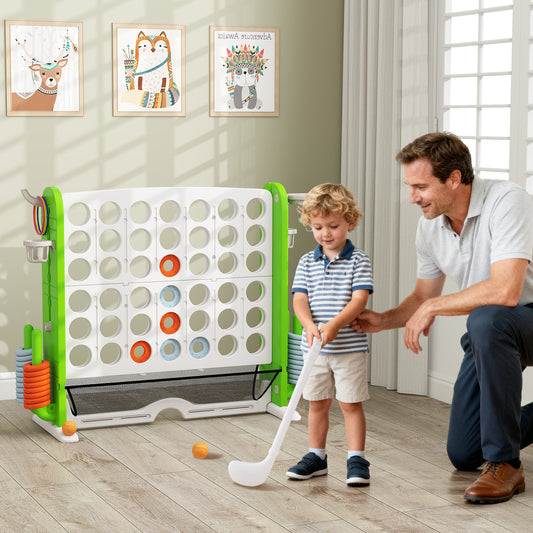 Jumbo 4-in-a Row Game Set with Basketball Hoop and 42 Rings-Green & White
