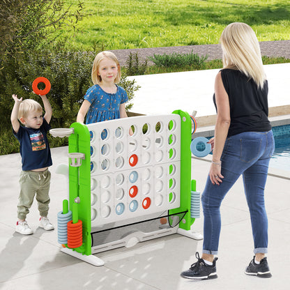 Jumbo 4-in-a Row Game Set with Basketball Hoop and 42 Rings-Green & White