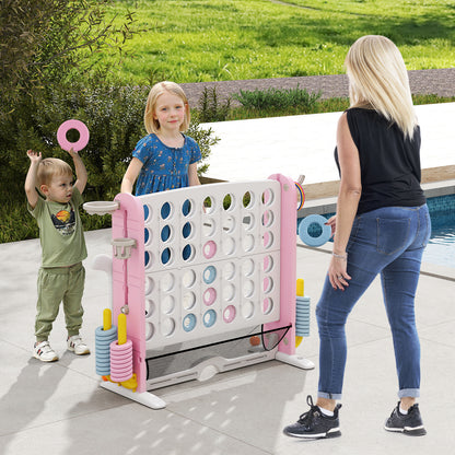 Jumbo 4-in-a Row Game Set with Basketball Hoop and 42 Rings-Pink & White