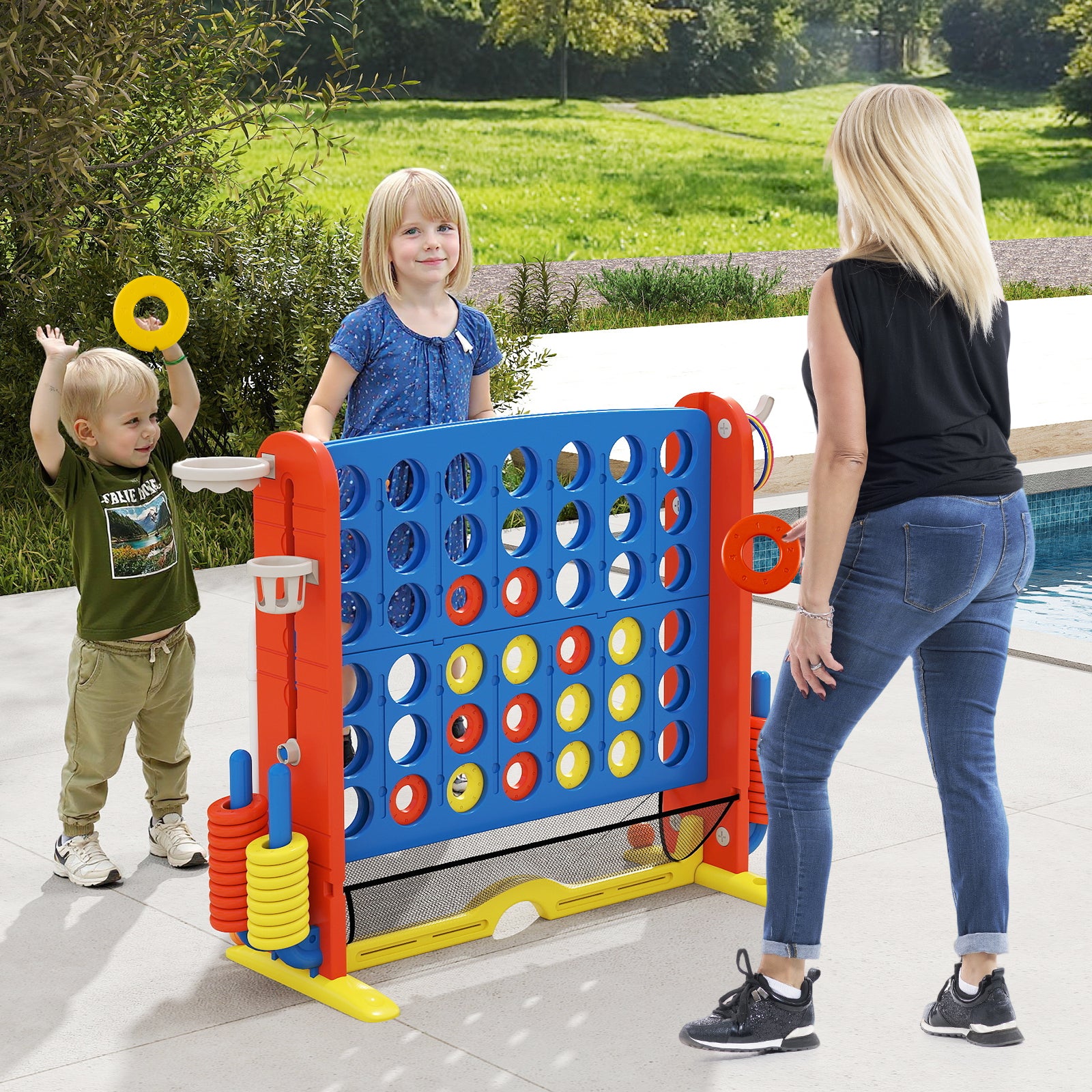 Jumbo 4-in-a Row Game Set with Basketball Hoop and 42 Rings-Navy