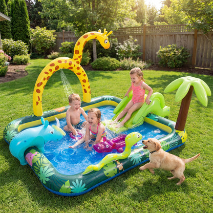 Jungle Inflatable Play Center with Slide and Giraffe Sprinkle for Kids