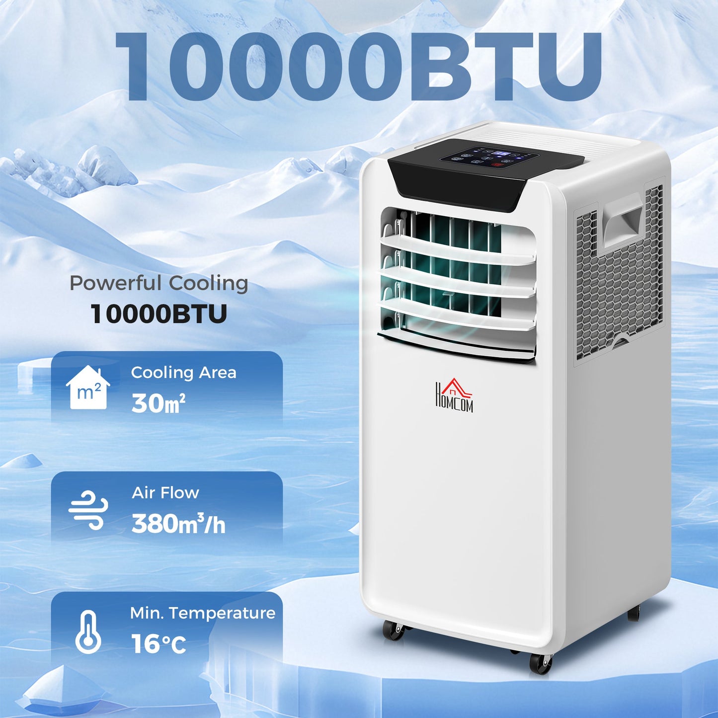HOMCOM 10000 BTU Air Conditioning Unit, 3-in-1 Portable Air Conditioner, Dehumidifier, Cooling Fan with Remote Control, LED Display, 2 Speeds, 24H Timer, Window Venting Kit, 30mÂ²