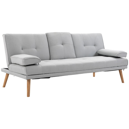 HOMCOM Fabric Click Clack Sofa Bed with 2 Cup Holders, Convertible Futon Settee, Futon Recliner Lounge for Living Room, Spare Room, Bedroom, Grey