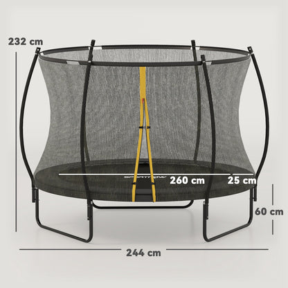 SPORTNOW 8ft Outdoor Trampoline with Enclosure Net, Spring Cover, Black