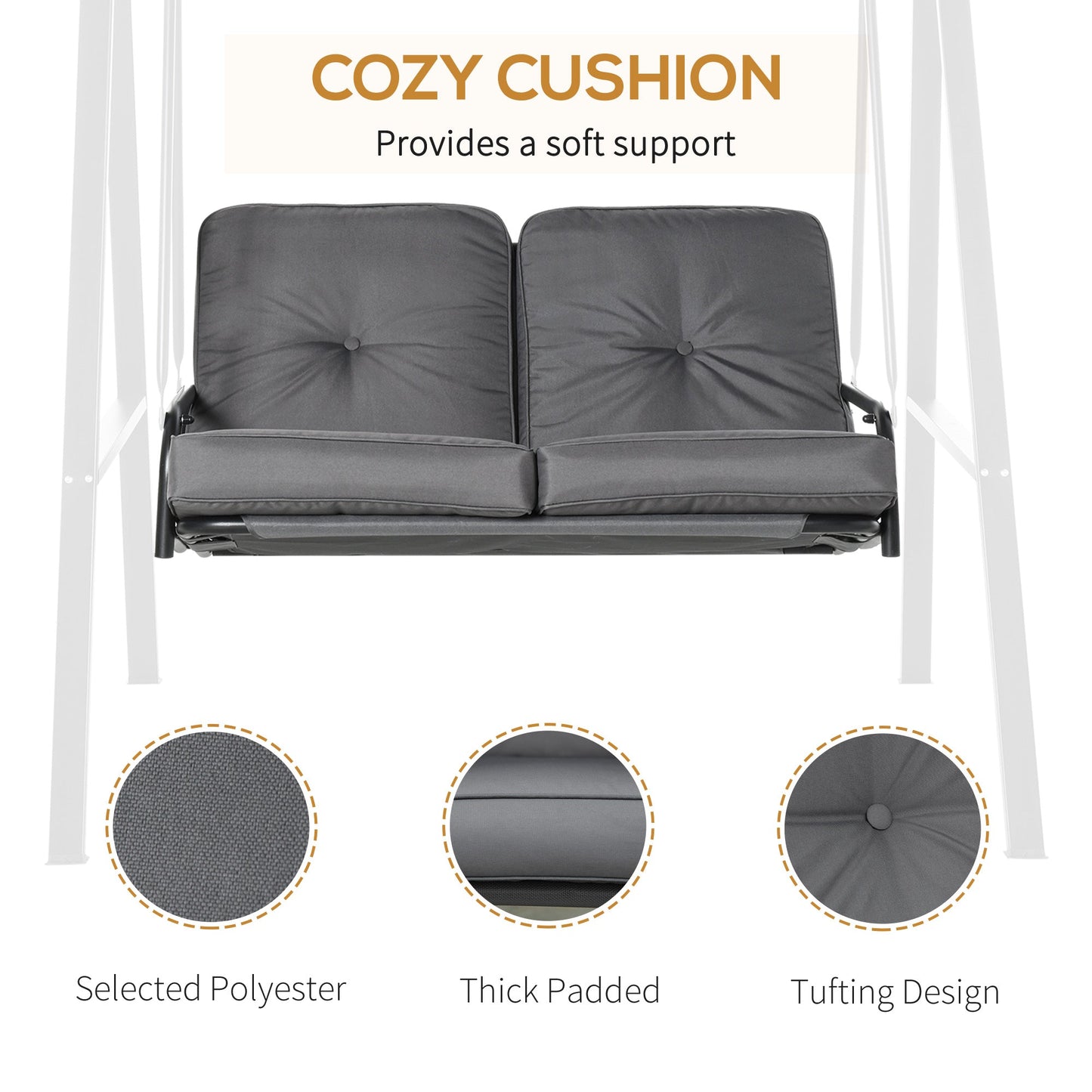 Outsunny 2 Seater Garden Swing Chair with Adjustable Tilting Canopy, Outdoor Hammock Bench with Steel Frame for Patio, Grey
