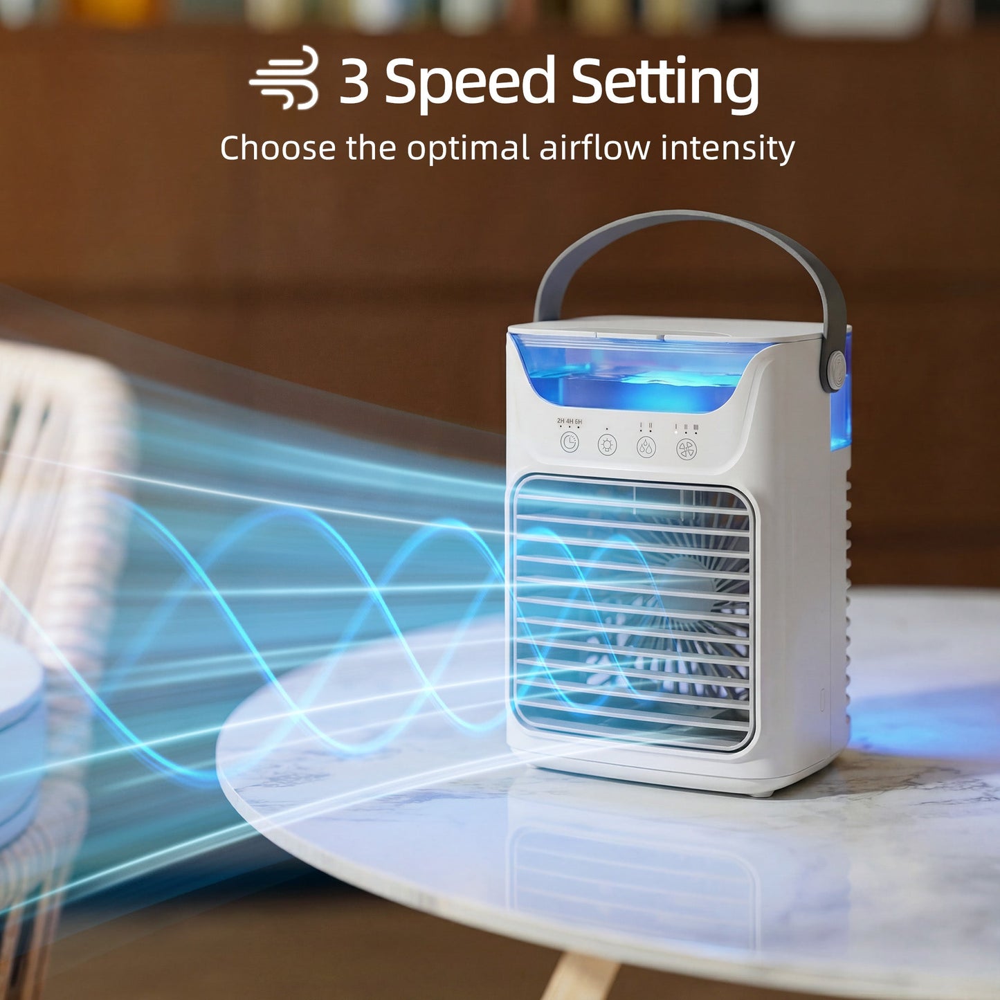HOMCOM Air Cooler with Adjustable Head, Portable Air Conditioner with 3 Wind Speed, 2 Cool Mist, RGB Light, Grey