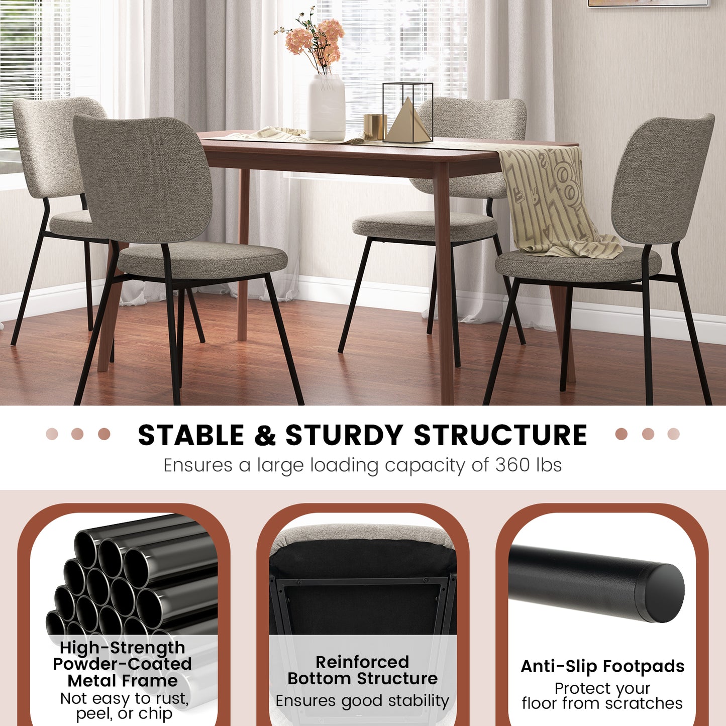Modern Fabric Dining Chair Set of 2 with Linen Fabric-Grey