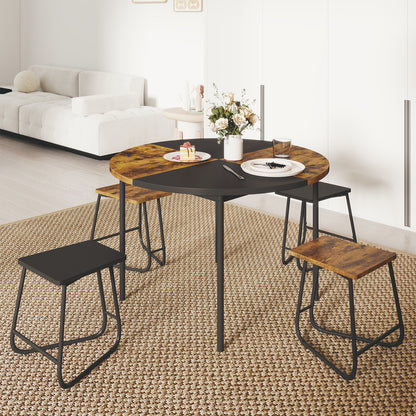 118cm Round Kitchen Table and 4 Stools with Wooden Tabletop-Rustic Brown