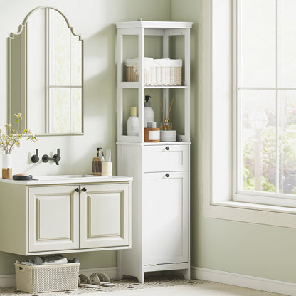 HOMCOM Tall Bathroom Cabinet, with Laundry Basket - White