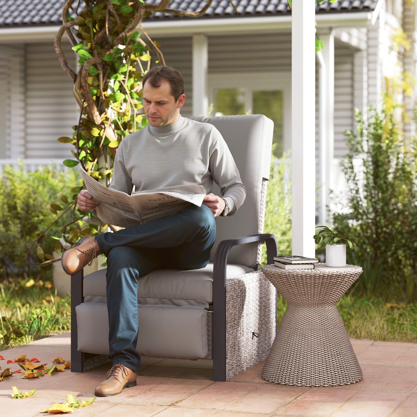 Outsunny 140 Reclining Rattan Armchair - Mixed Grey