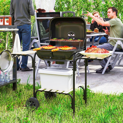 Outsunny Charcoal Barbecue Grill Portable BBQ Grill with 1840 cm√Ç¬≤ Cooking Area, 3 Shelves, Adjustable Vent, Lockable Lid, Wheels for Outdoor Cooking, Garden Party, Black