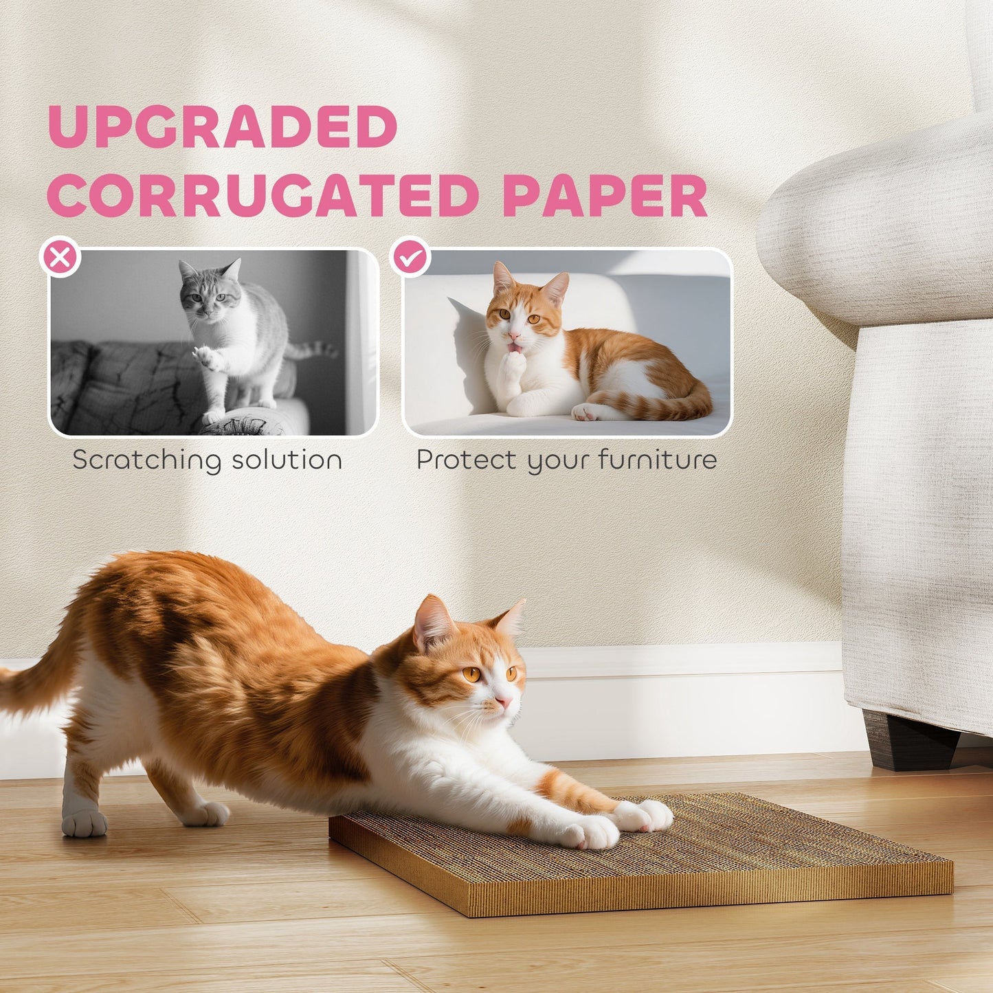 PawHut Cat Scratching Board, 2-in-1 Cardboard Cat House and Hideaway for Indoor Cats, Pink