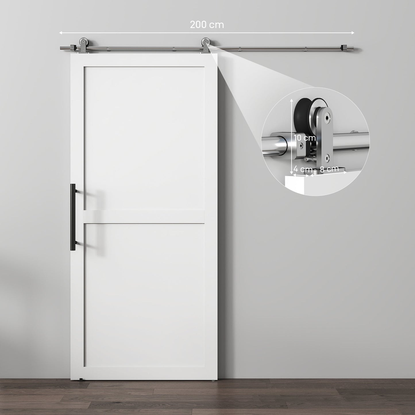 HOMCOM Sliding Door Hardware Kit Smooth Quiet 304 Stainless Steel for 200cm Track Sliver Tone