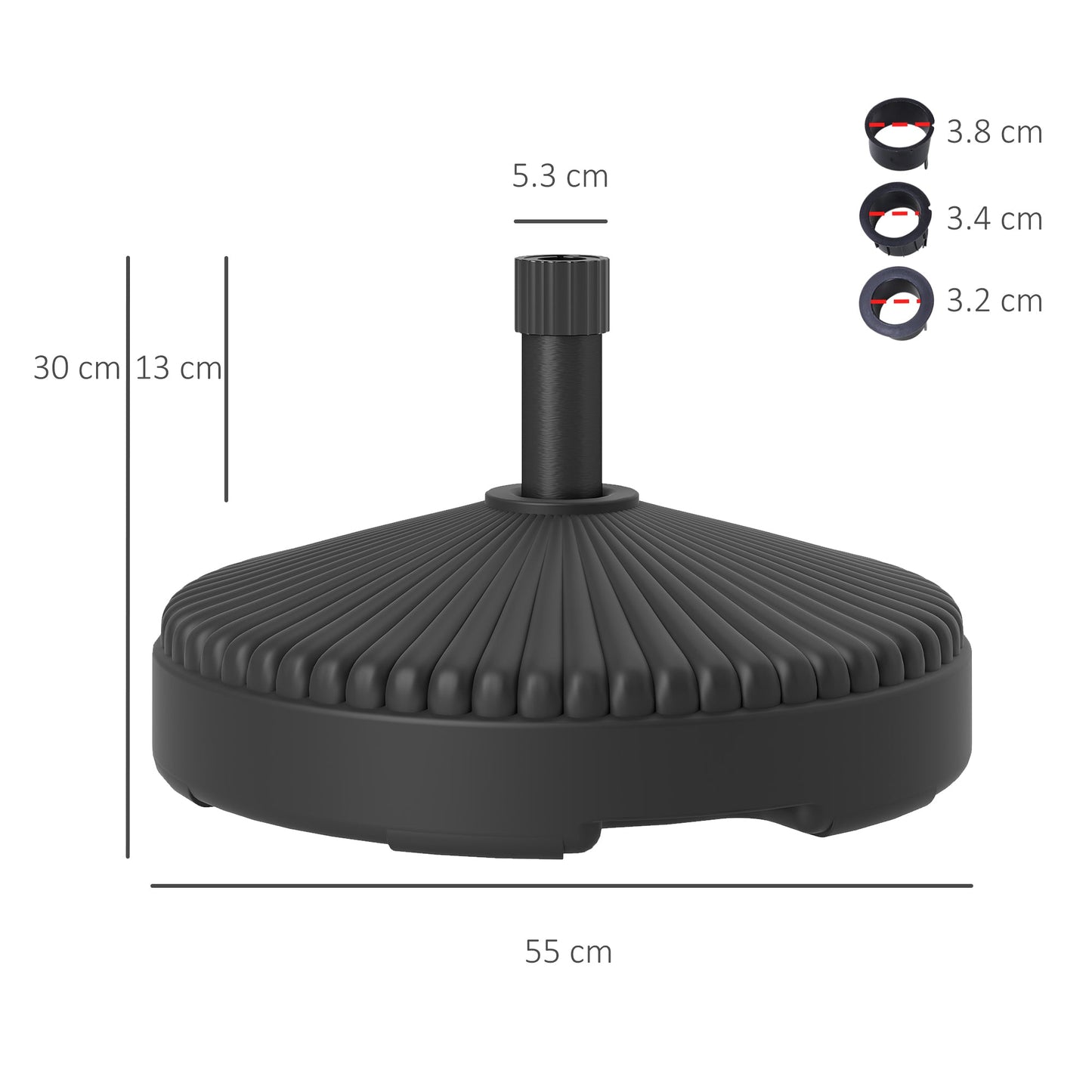 Outsunny Garden Parasol Base Holder, 28kg Sand Filled, 23kg Water Filled, Sun Umbrella Base, Î¦55 x 30H cm Black