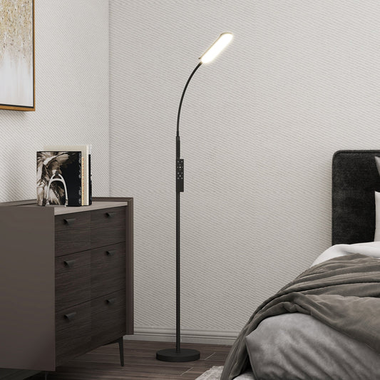 HOMCOM LED Floor Lamp, Standing Lamp with Remote & Touch Control, Stepless Dimmable Colours Temperature & Brightness, 360Â° Adjustable Gooseneck, 1 Hour Timer, Memory Function for Living Room, Black