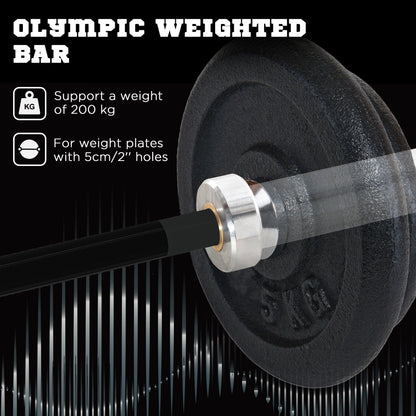SPORTNOW 210cm Olympic Barbell Bar for 5cm Weight Plates, with Spring Clips, 19kg