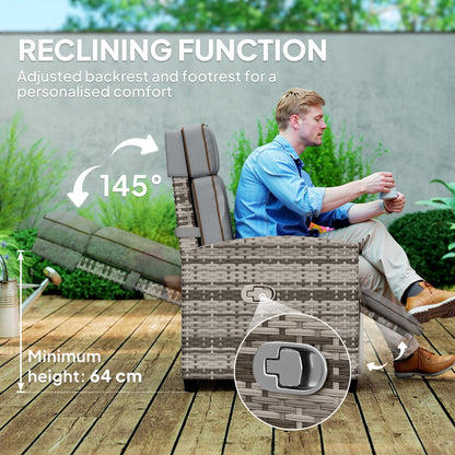 Outsunny 145Â° Reclining Rattan Armchair, with Footrest - Mixed Grey/Grey