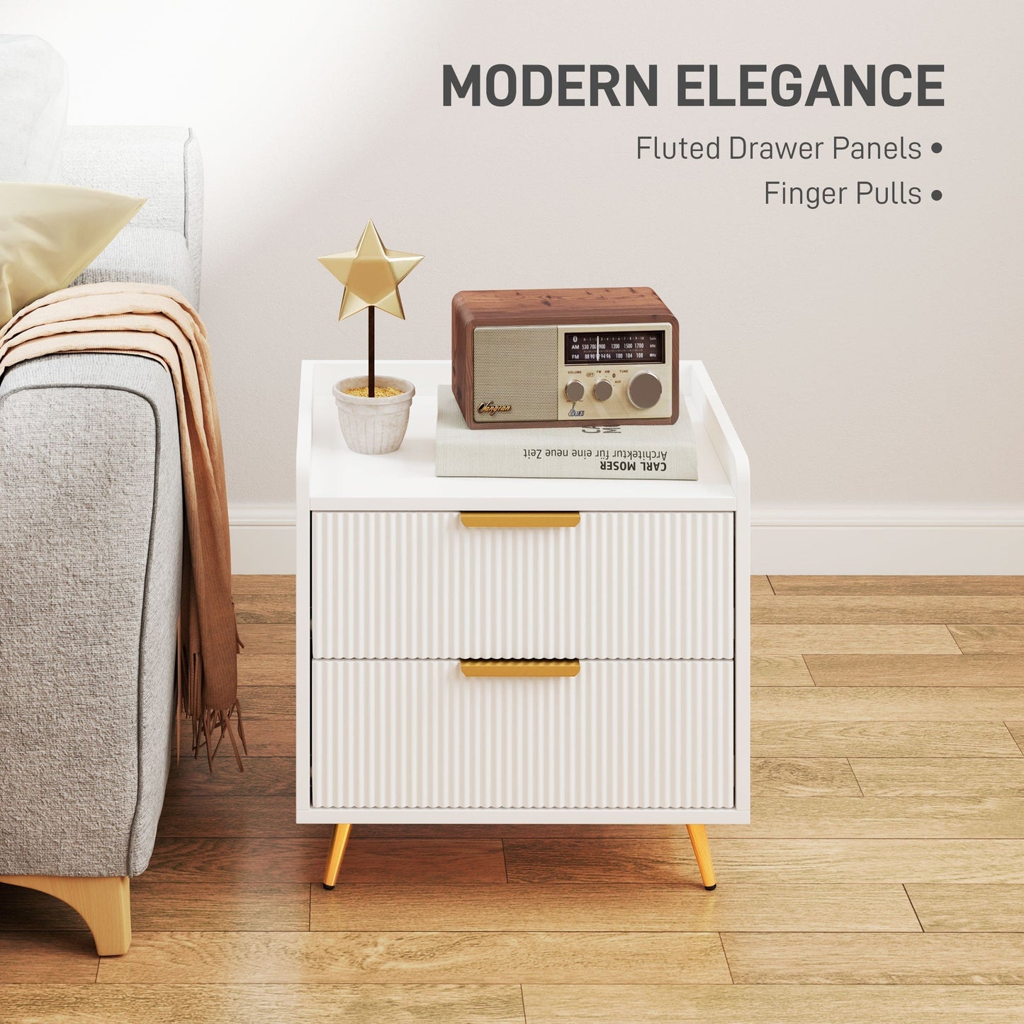HOMCOM Elegant Two-Drawer Bedside Table Set of 2 - White