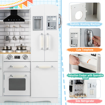 Kid's Corner Kitchen Playset Wooden Play Kitchen with Range Hood-White