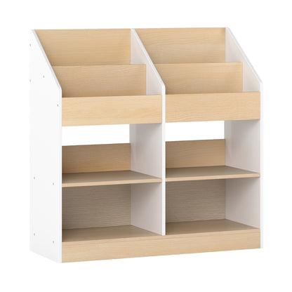Kids Bookshelf Toddler Book Stand with 4 Upright Cubes and 4 Storage Compartments-White