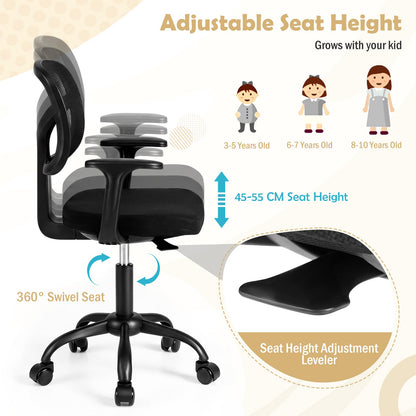 Kids Desk Chair with Adjustable Seat Height and Swivel Wheels for Ages 3+-Black