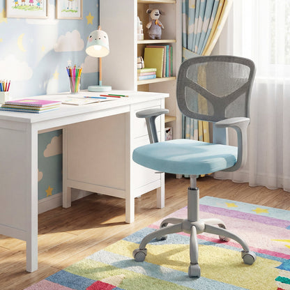 Kids Desk Chair with Adjustable Seat Height and Swivel Wheels for Ages 3+-Blue