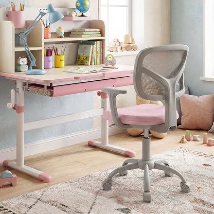 Kids Desk Chair with Adjustable Seat Height and Swivel Wheels for Ages 3+-Pink