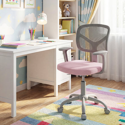 Kids Desk Chair with Adjustable Seat Height and Swivel Wheels for Ages 3+-Pink