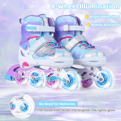 Kids Inline Skates with Full Light Up PU Wheels Adjustable Length for Beginners-Blue