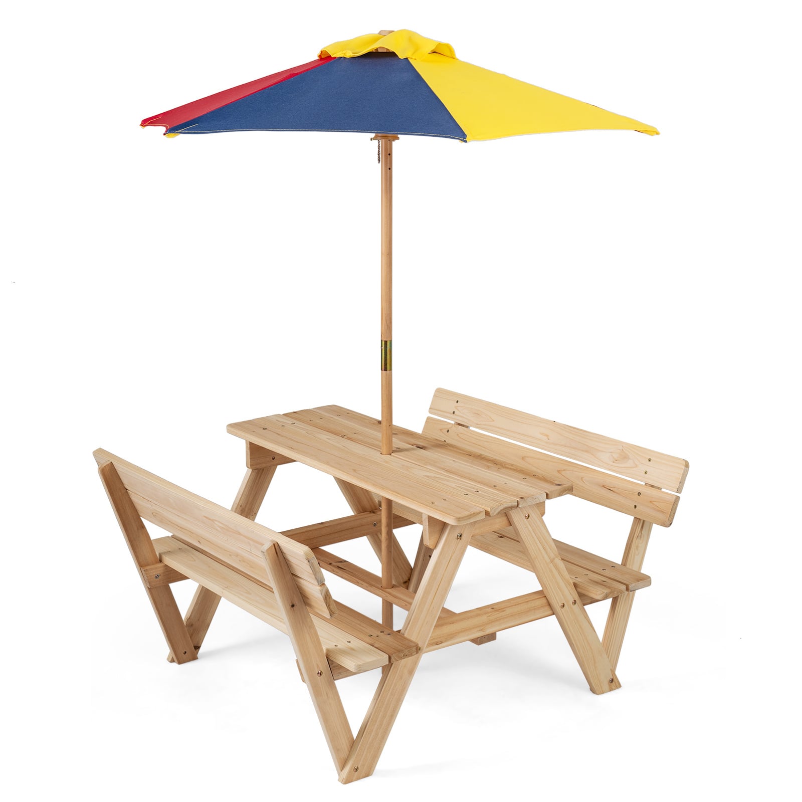 Kids' Outdoor Table with 2 Built-in Benches and Removable Umbrella-Natural
