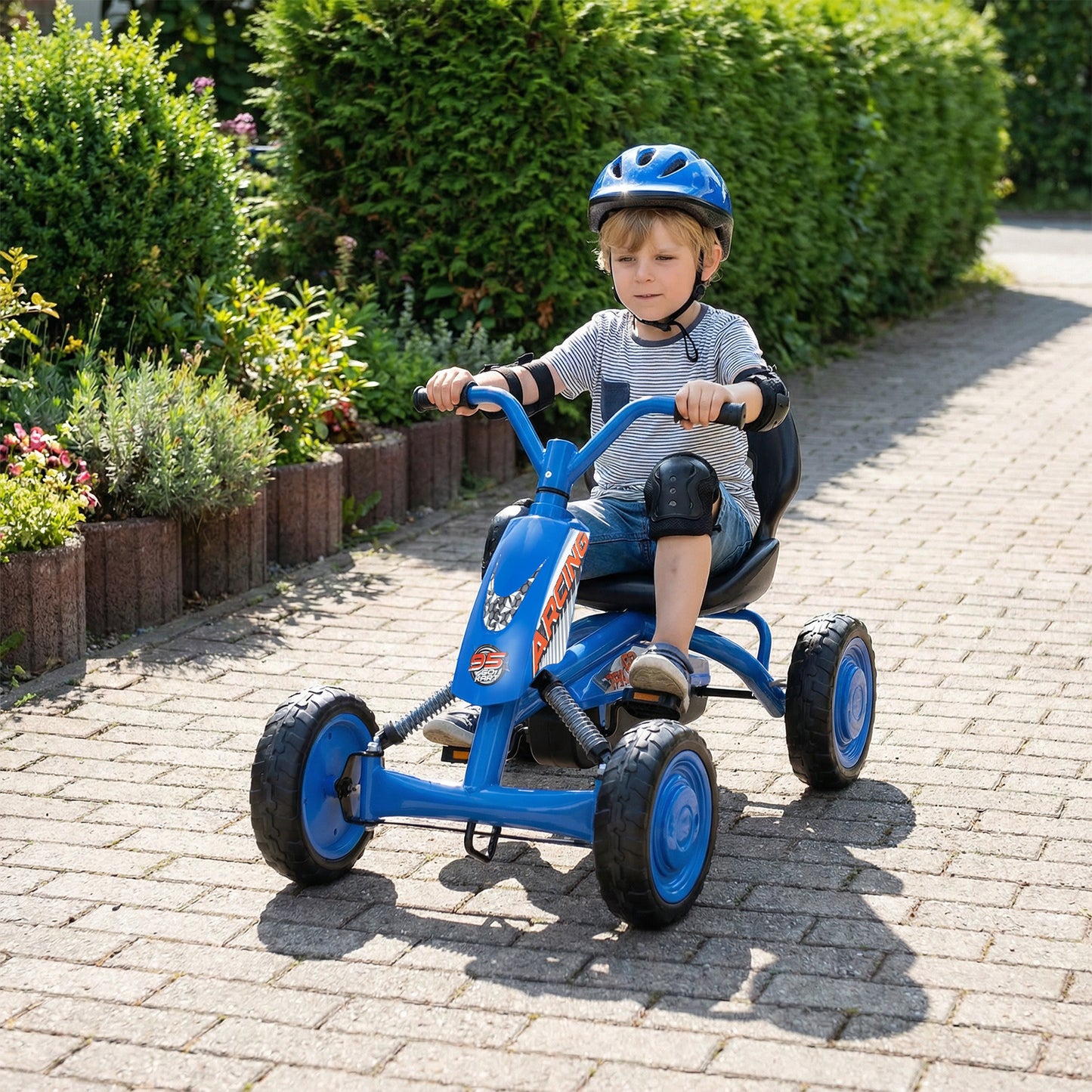 Kids Pedal Go Kart 4 Wheel with 2-Position Seat & Wear-Resistant Wheels-Navy