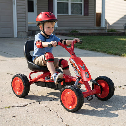 Kids Pedal Go Kart 4 Wheel with 2-Position Seat & Wear-Resistant Wheels-Red