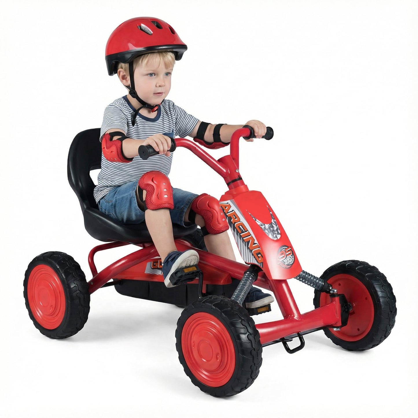 Kids Pedal Go Kart 4 Wheel with 2-Position Seat & Wear-Resistant Wheels-Red